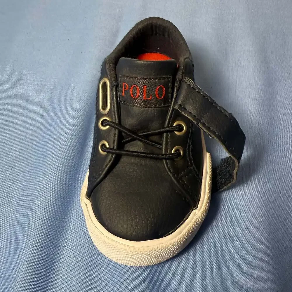 Polo Ralph Lauren size 5Infant Shoes Navy Blue Red Logo Hook and Loop Sneakers - Picture 6 of 7